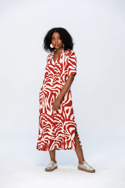 Santorini Pintuck Dress - Rust and Creme