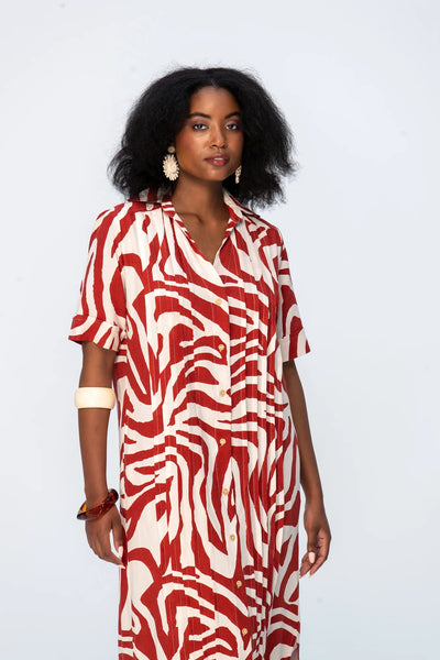 Santorini Pintuck Dress - Rust and Creme