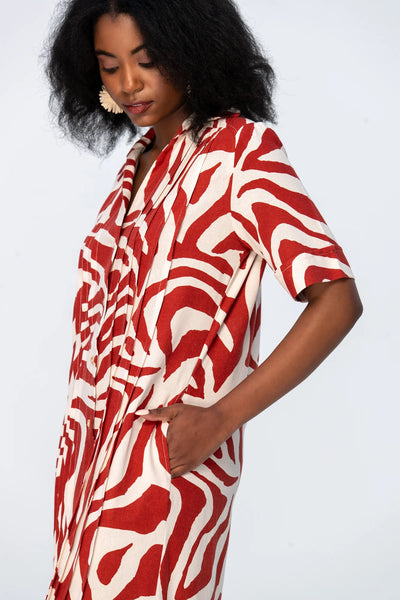 Santorini Pintuck Dress - Rust and Creme