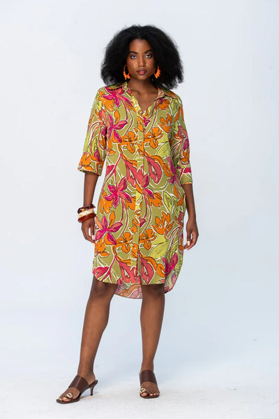 Nina Shirt Dress - Green & Pink