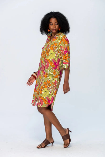 Nina Shirt Dress - Green & Pink