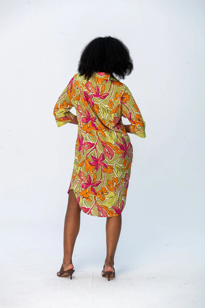 Nina Shirt Dress - Green & Pink