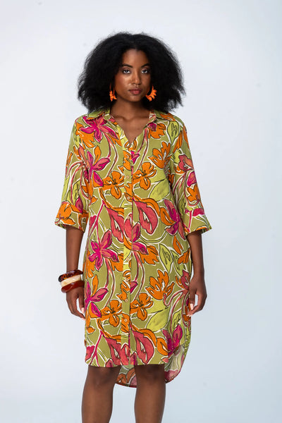 Nina Shirt Dress - Green & Pink