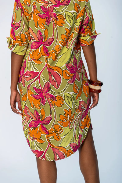 Nina Shirt Dress - Green & Pink