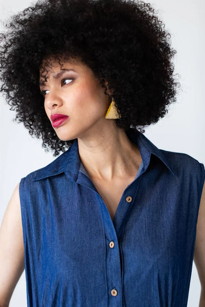 Sutton Sleeveless Shirt-Dress in Denim