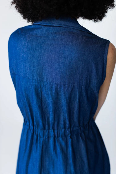 Sutton Sleeveless Shirt-Dress in Denim