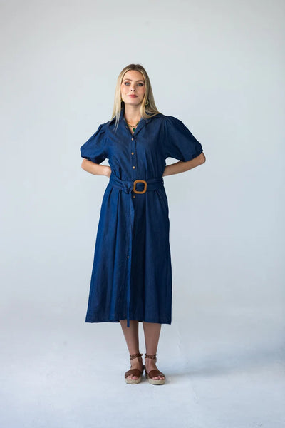 Harlow Puff Sleeve Denim Shirt Dress