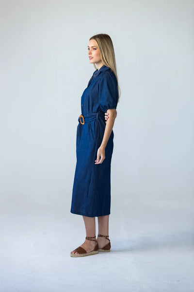 Harlow Puff Sleeve Denim Shirt Dress