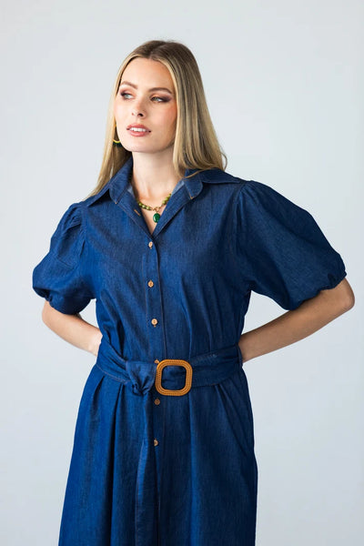 Harlow Puff Sleeve Denim Shirt Dress
