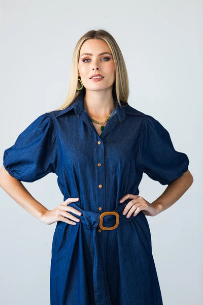 Harlow Puff Sleeve Denim Shirt Dress
