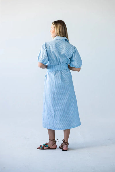 Harlow Puff Sleeve Blue Stripe Shirt Dress