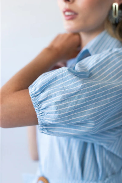 Harlow Puff Sleeve Blue Stripe Shirt Dress