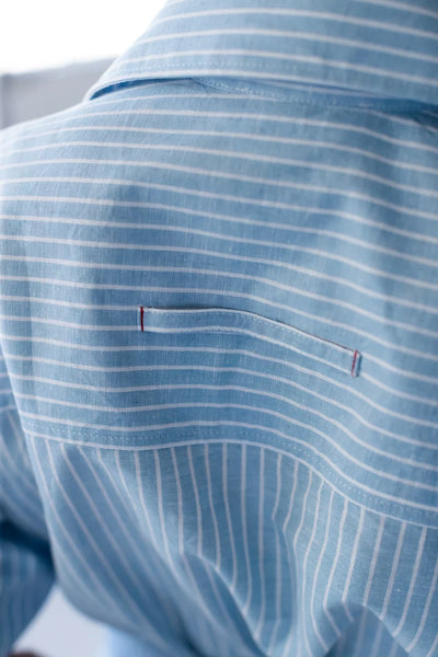 Harlow Puff Sleeve Blue Stripe Shirt Dress