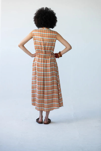 Sutton Sleeveless Shirt-Dress in Orange Check