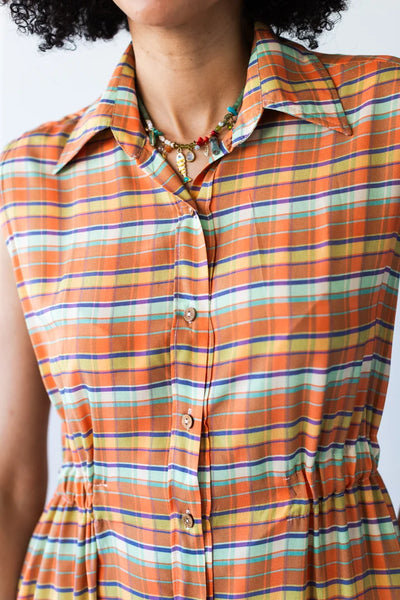 Sutton Sleeveless Shirt-Dress in Orange Check