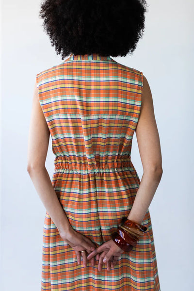 Sutton Sleeveless Shirt-Dress in Orange Check