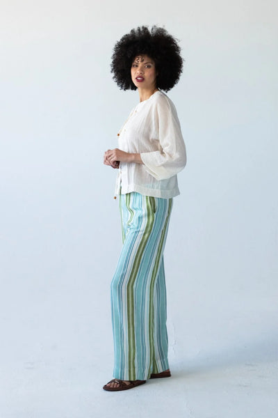Sydney Blue Green Stripe Wide Leg Pants