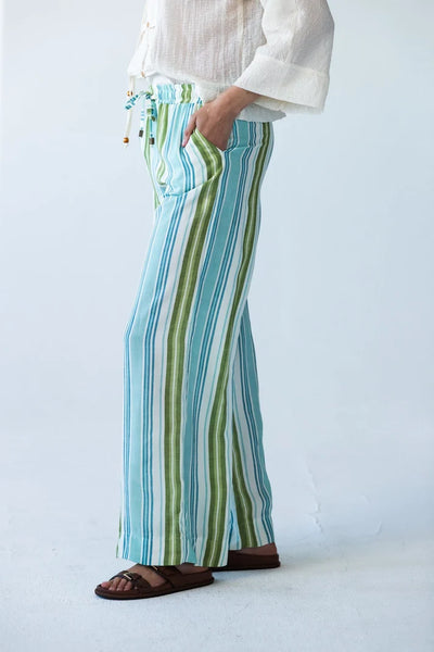 Sydney Blue Green Stripe Wide Leg Pants