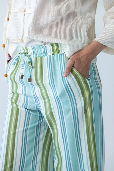 Sydney Blue Green Stripe Wide Leg Pants