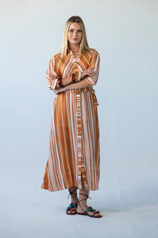 Cassidy Belted Shirt-Style Dress in Sunset Stripe