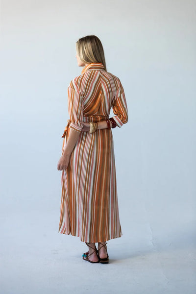 Cassidy Belted Shirt-Style Dress in Sunset Stripe