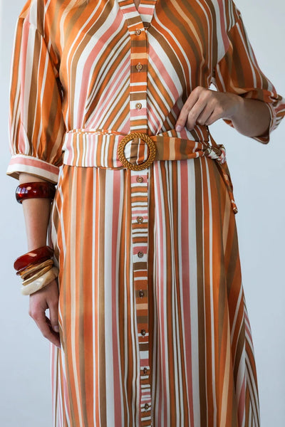 Cassidy Belted Shirt-Style Dress in Sunset Stripe