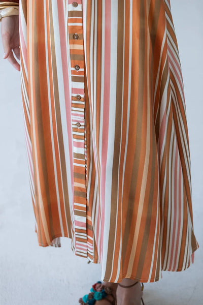 Cassidy Belted Shirt-Style Dress in Sunset Stripe