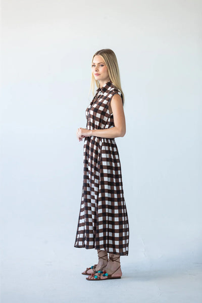 Sutton Sleeveless Shirt-Dress in Chocolate Check