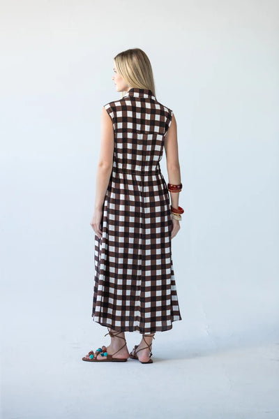 Sutton Sleeveless Shirt-Dress in Chocolate Check