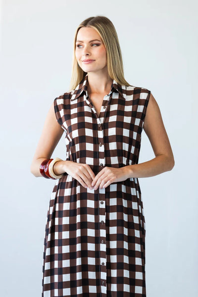 Sutton Sleeveless Shirt-Dress in Chocolate Check