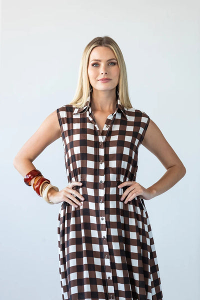 Sutton Sleeveless Shirt-Dress in Chocolate Check