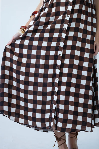 Sutton Sleeveless Shirt-Dress in Chocolate Check