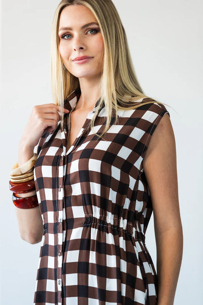 Sutton Sleeveless Shirt-Dress in Chocolate Check
