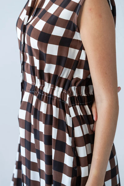 Sutton Sleeveless Shirt-Dress in Chocolate Check