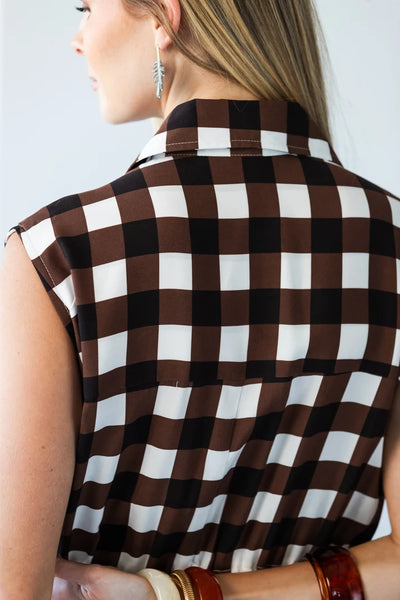 Sutton Sleeveless Shirt-Dress in Chocolate Check