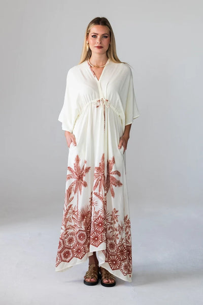 Georgia Cream Palm Border Kaftan