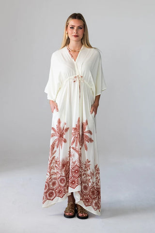 Georgia Cream Palm Border Kaftan