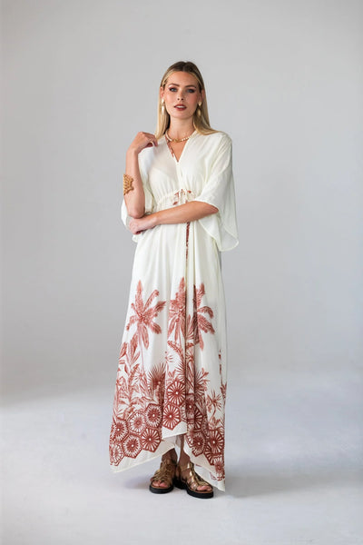 Georgia Cream Palm Border Kaftan