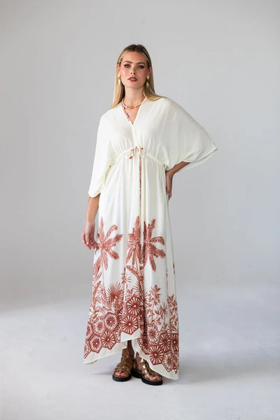 Georgia Cream Palm Border Kaftan