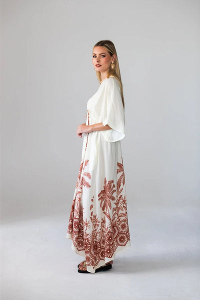 Georgia Cream Palm Border Kaftan