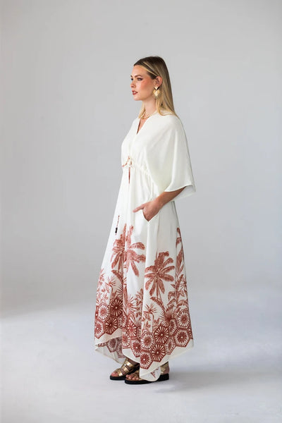 Georgia Cream Palm Border Kaftan