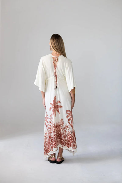 Georgia Cream Palm Border Kaftan