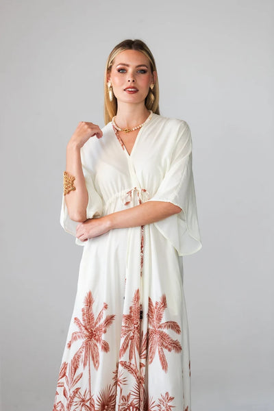 Georgia Cream Palm Border Kaftan
