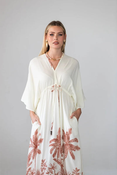 Georgia Cream Palm Border Kaftan