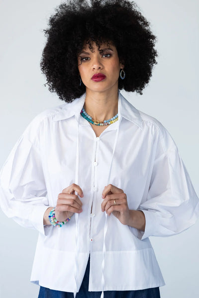 Blake Relaxed Puff Sleeve White Shirt