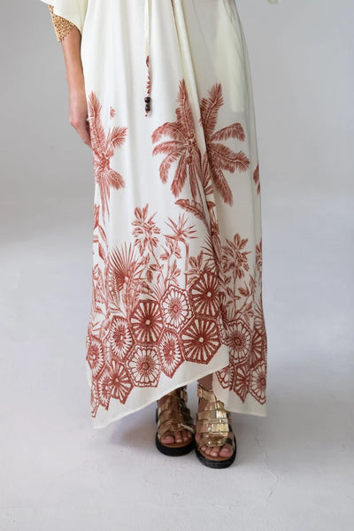 Georgia Cream Palm Border Kaftan
