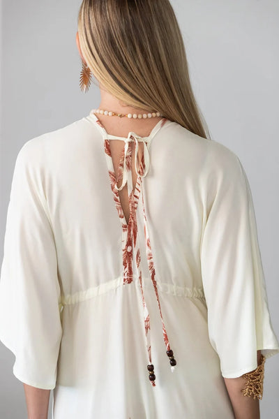 Georgia Cream Palm Border Kaftan