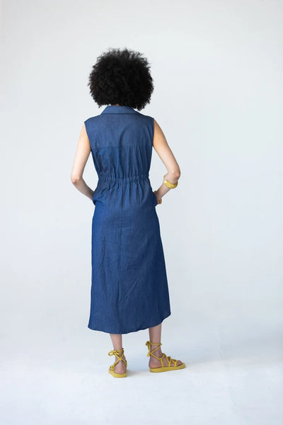 Sutton Sleeveless Shirt-Dress in Denim