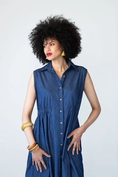 Sutton Sleeveless Shirt-Dress in Denim