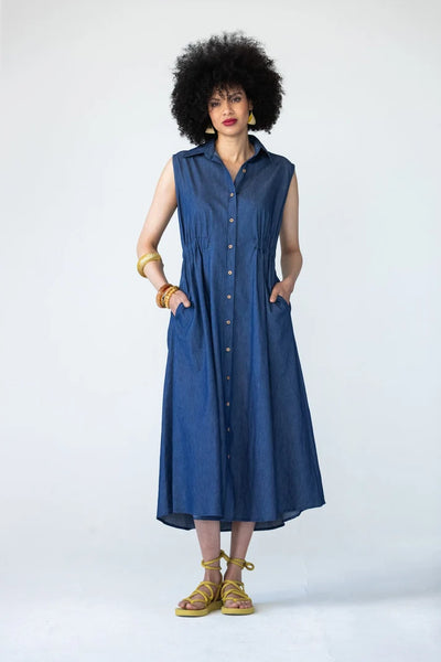 Sutton Sleeveless Shirt-Dress in Denim